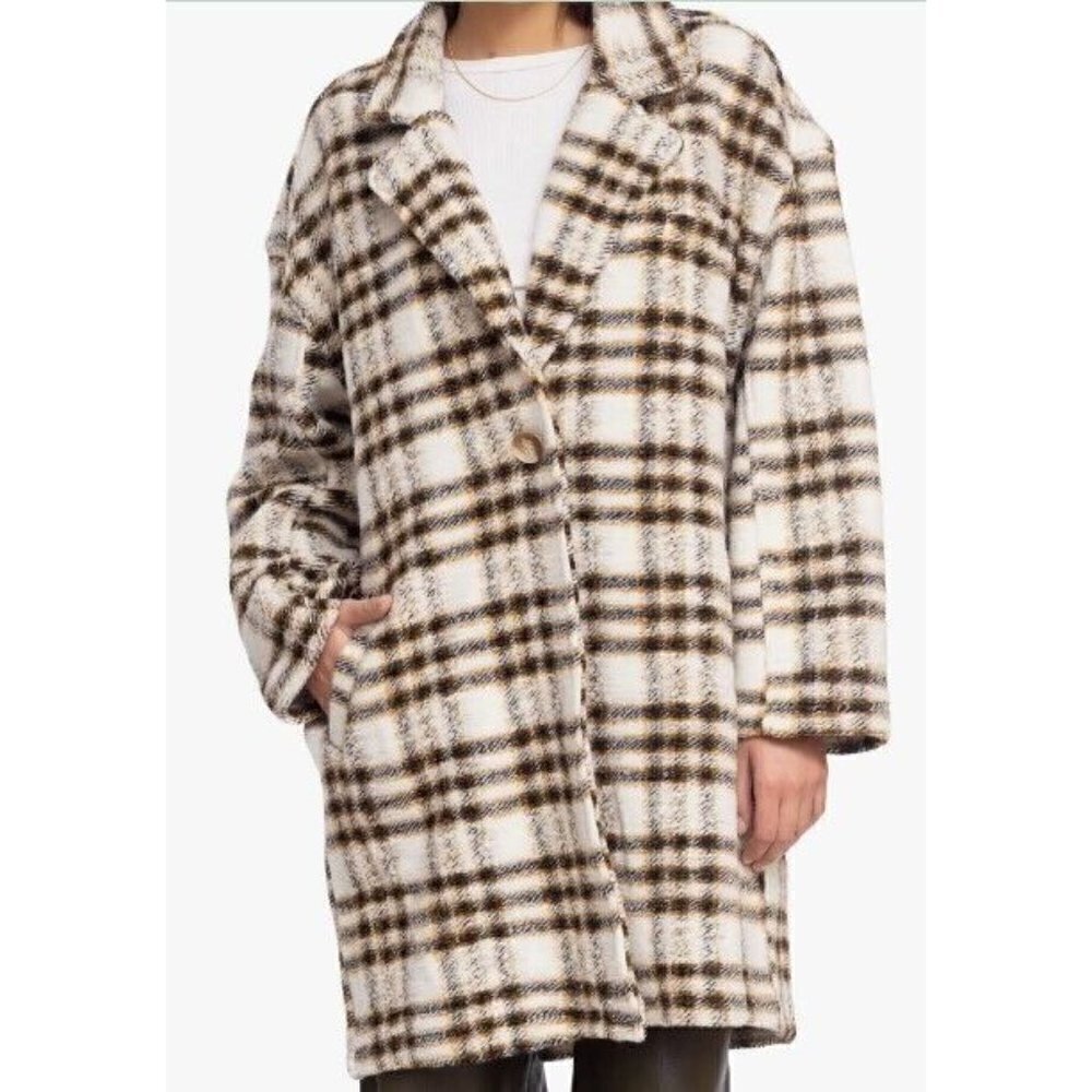 New BlankNYC Next in Line Plaid Jacket Womens L Plaid Longline Coat Blank NYC